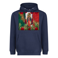 Navy Our Lady Of Guadalupe Mexican Flag Roses Cactus Heavyweight Hoodie - FaDigitalArtStudio