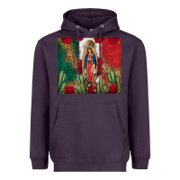 Plum Our Lady Of Guadalupe Mexican Flag Roses Cactus Heavyweight Hoodie - FaDigitalArtStudio