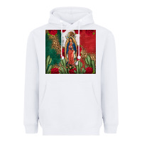 White Our Lady Of Guadalupe Mexican Flag Roses Cactus Heavyweight Hoodie - FaDigitalArtStudio
