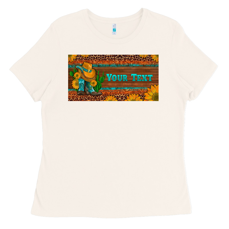 Preview Custom Cowboy Boots Sunflowers And Cactus License Plate Ladies Tee by Artiststas | Teevron