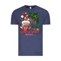 Vintage Denim Pink Christmas hot cocoa and christmas movies Vintage Tee - NancyCooperArtShop