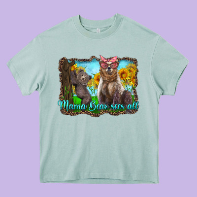 Mama Bear Sees All With Sunflowers Heavy Core Tee Designed By Artiststas