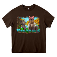 Chocolate Brown mama bear sees all with sunflowers Heavy Core Tee - Artiststas
