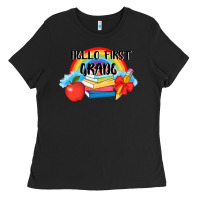 Black back to school hello first grade 3200x2400 Ladies Tee - AdoDesignShop
