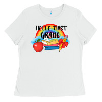 White back to school hello first grade 3200x2400 Ladies Tee - AdoDesignShop