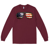 Burgundy amerıcan flag glasses Long Sleeve Tee - BarkalooDesign