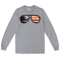 Heather Grey amerıcan flag glasses Long Sleeve Tee - BarkalooDesign