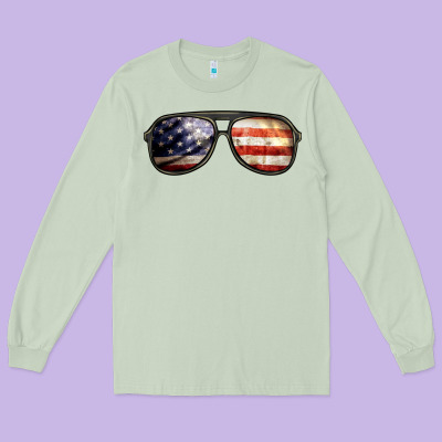 Amerıcan Flag Glasses Long Sleeve Tee Designed By Barkaloodesign