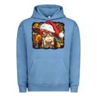 Pigment Pebble Blue Christmas Cow Urban Hoodie - LillyAllenDesigns