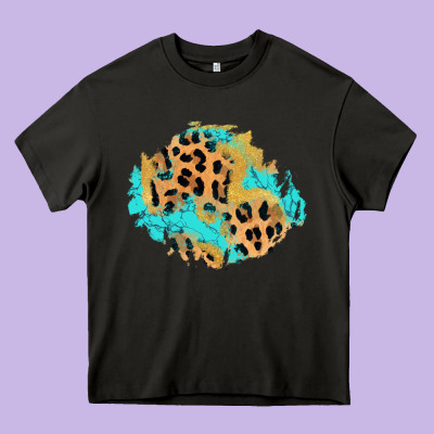 Glitter Leopard Turquoise Patch Heavy Core Tee Designed By Adodesignshop
