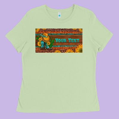 (preview)custom Cowboy Boots Sunflowers And Cactus License Plate Ladies Tee Designed By Artiststas