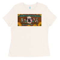 Bone western heifer mom with sunflowers and turquoise license plate Ladies Tee - Artiststas