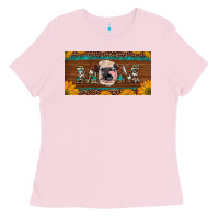 Bubblegum Pink western heifer mom with sunflowers and turquoise license plate Ladies Tee - Artiststas
