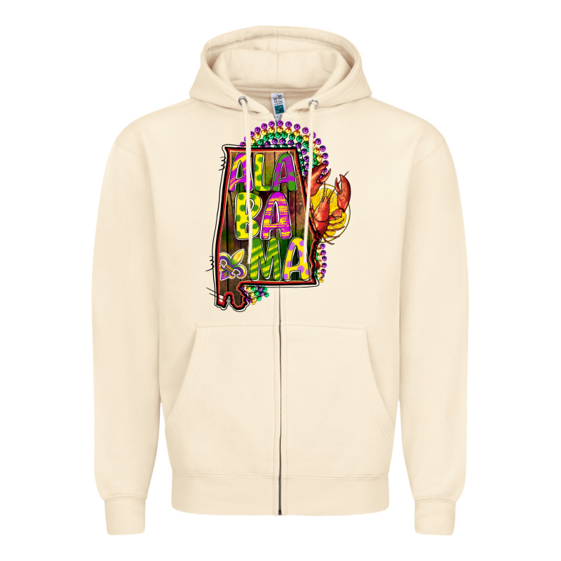 Mardi Gras Alabama Map Zipper Hoodie by CowGirlArtShop | Teevron