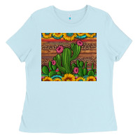 Baby Blue sunflowers turquoise serape cactus tumbler Ladies Tee - Artiststas
