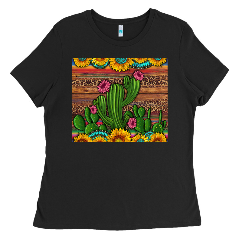 Sunflowers Turquoise Serape Cactus Tumbler Ladies Tee by Artiststas | Teevron