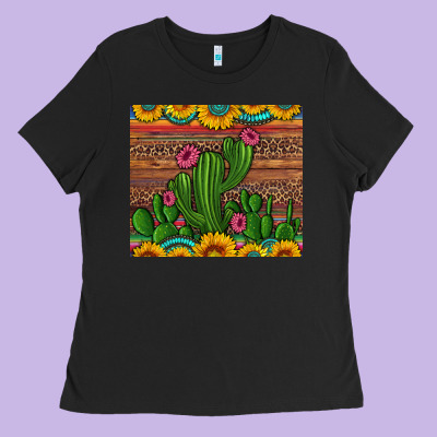 Sunflowers Turquoise Serape Cactus Tumbler Ladies Tee Designed By Artiststas