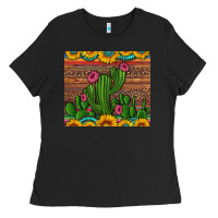 Black sunflowers turquoise serape cactus tumbler Ladies Tee - Artiststas