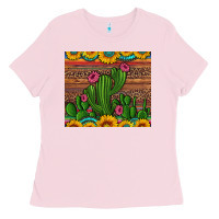 Bubblegum Pink sunflowers turquoise serape cactus tumbler Ladies Tee - Artiststas