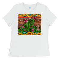 White sunflowers turquoise serape cactus tumbler Ladies Tee - Artiststas