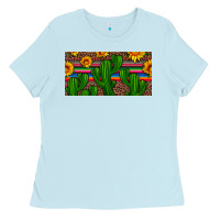 Baby Blue sunflowers and cactus license plate Ladies Tee - Artiststas