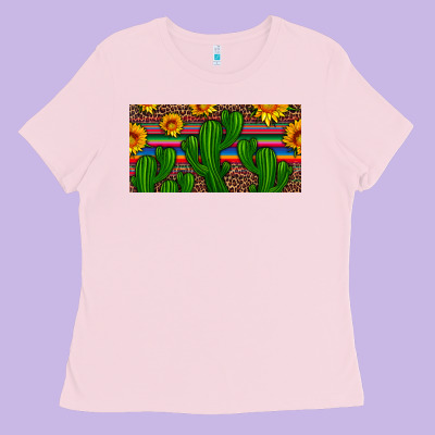 Sunflowers And Cactus License Plate Ladies Tee Designed By Artiststas