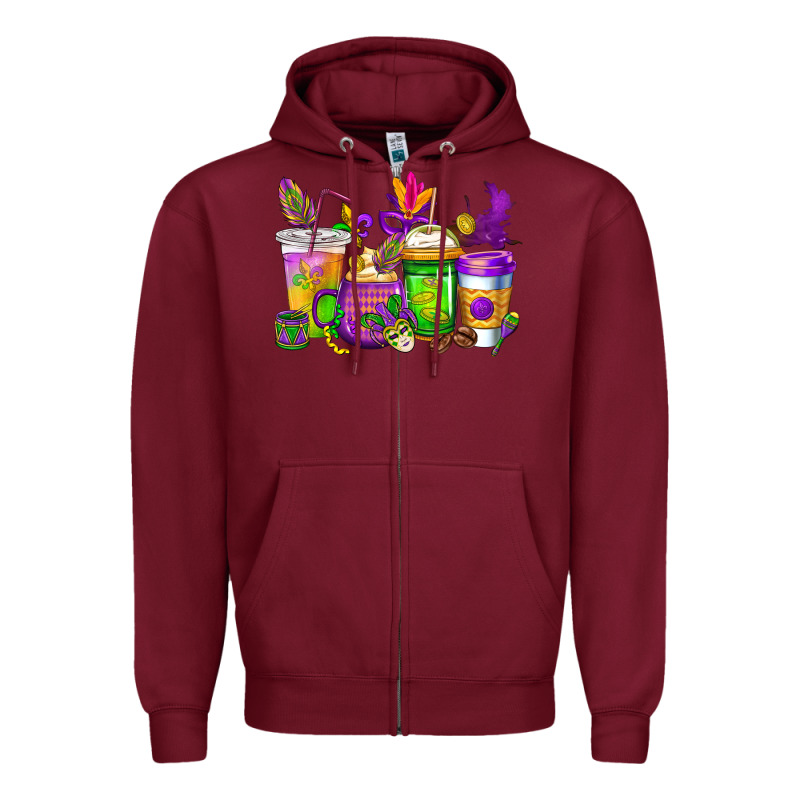 Mardi Gras Coffee Cups Cowgirl Zipper Hoodie by CowGirlArtShop | Teevron