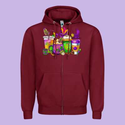 Mardi Gras Coffee Cups Cowgirl Zipper Hoodie Designed By Cowgirlartshop