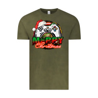 Vintage Olive Gamer Merry Christmas Vintage Tee - NancyCooperArtShop