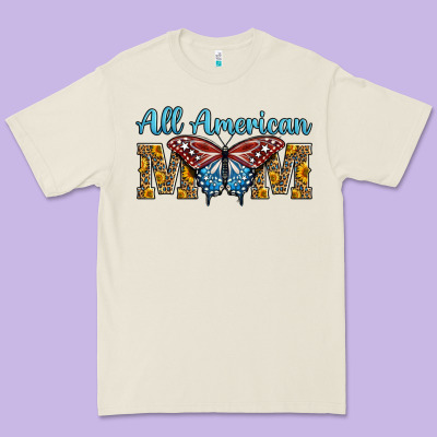 All American Mom American Flag Butterfly Premium Tee Designed By Lillyallendesigns