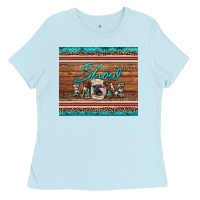 Baby Blue show mom aztec cowhide leopard heifer Ladies Tee - Artiststas