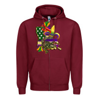Burgundy louisiana map american flag mardi gras Zipper Hoodie - CowGirlArtShop