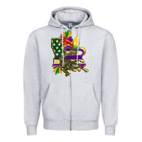 Heather Grey louisiana map american flag mardi gras Zipper Hoodie - CowGirlArtShop