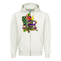 Oatmeal Heather louisiana map american flag mardi gras Zipper Hoodie - CowGirlArtShop