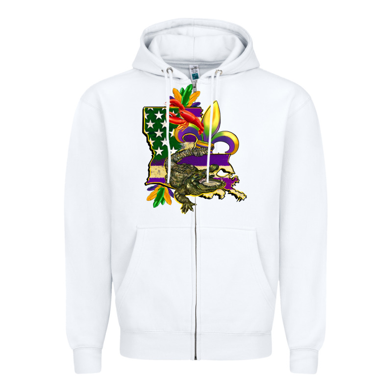 Louisiana Map American Flag Mardi Gras Zipper Hoodie by CowGirlArtShop | Teevron