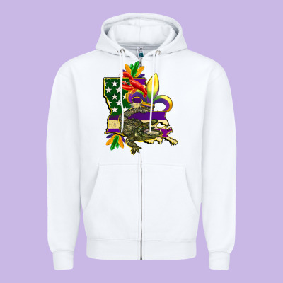 Louisiana Map American Flag Mardi Gras Zipper Hoodie Designed By Cowgirlartshop