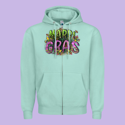 Mardi Gras Zipper Hoodie Designed By Cowgirlartshop