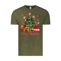 Vintage Olive merry christmas tree with gift box Vintage Tee - MaliasSmallBusiness