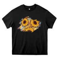 Black sunflower glitter leather patch Heavy Core Tee - AdoDesignShop