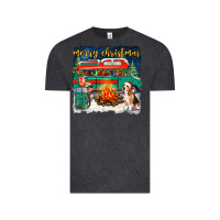 Vintage Black Merry Christmas with camper van Vintage Tee - NancyCooperArtShop