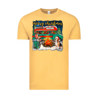 Vintage Mustard Merry Christmas with camper van Vintage Tee - NancyCooperArtShop