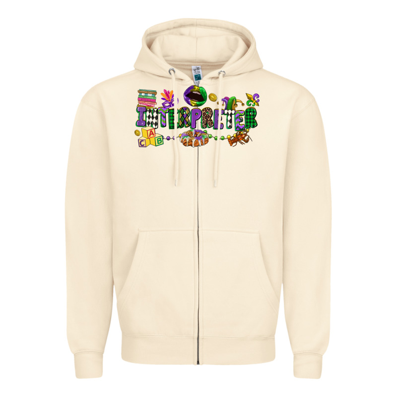 Interpreter Mardi Gras Zipper Hoodie by CowGirlArtShop | Teevron