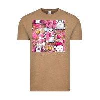 Vintage Coffee Pink Christmas cute snowman Vintage Tee - NancyCooperArtShop