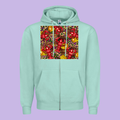 Mardi Gras Crawfish Zipper Hoodie Designed By Cowgirlartshop