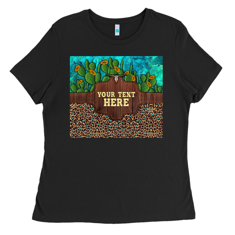 Preview Custom Cactus And Sunflowers Leopard Turquoise Ladies Tee by Artiststas | Teevron