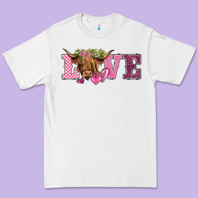 Valentine's Day Love Highland Cow Premium Tee Designed By Barkaloodesign