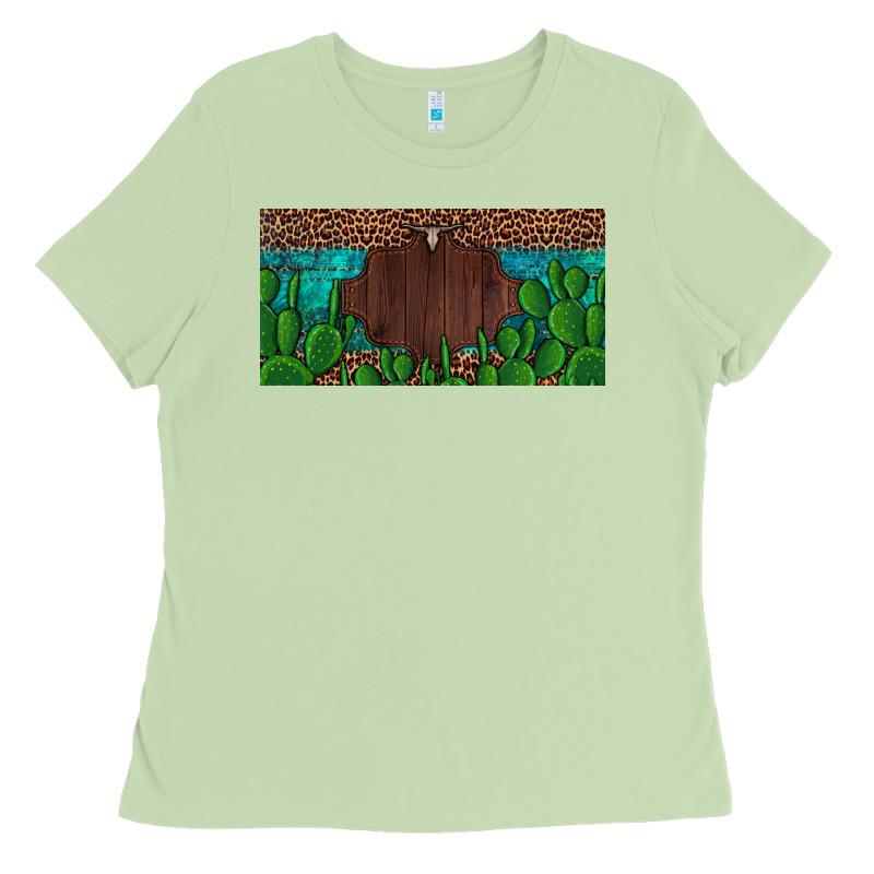 Western Cactus Leopard And Turquoise Custom Nametext License Plate Ladies Tee by Artiststas | Teevron
