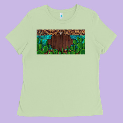 Western Cactus Leopard And Turquoise Custom Nametext License Plate Ladies Tee Designed By Artiststas