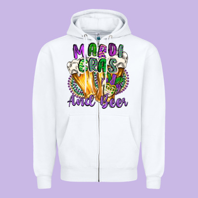 Mardi Gras And Beer Zipper Hoodie Designed By Cowgirlartshop