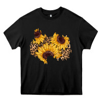 Black sunflower leopard patch Heavy Core Tee - AdoDesignShop